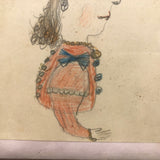 Harriet in Orange Blouse, Marvelous Antique Naive Drawing in Perfect Period Frame