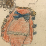 Harriet in Orange Blouse, Marvelous Antique Naive Drawing in Perfect Period Frame