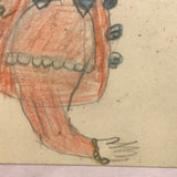 Harriet in Orange Blouse, Marvelous Antique Naive Drawing in Perfect Period Frame