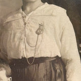 Very Tender and Very Wonderful 1913 Family Portrait with Embroidered Silkworm Cocoon Applique on Velvet, Original Frame
