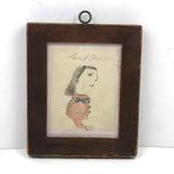 Harriet in Orange Blouse, Marvelous Antique Naive Drawing in Perfect Period Frame