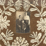 Very Tender and Very Wonderful 1913 Family Portrait with Embroidered Silkworm Cocoon Applique on Velvet, Original Frame