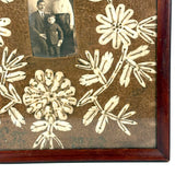 Very Tender and Very Wonderful 1913 Family Portrait with Embroidered Silkworm Cocoon Applique on Velvet, Original Frame