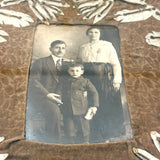 Very Tender and Very Wonderful 1913 Family Portrait with Embroidered Silkworm Cocoon Applique on Velvet, Original Frame