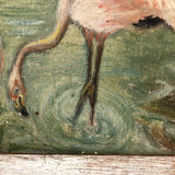 Pink Flamingoes! Charming Old Oil on Canvas Board Painting