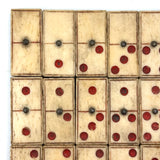 Wonderful Complete Set of Thick 19th Century Handmade Bone Dominoes with Red Pips and Brass Spinners