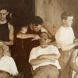 Young Barbers at Work, Wonderful Old 8 x 10 Photo, Framed as Found