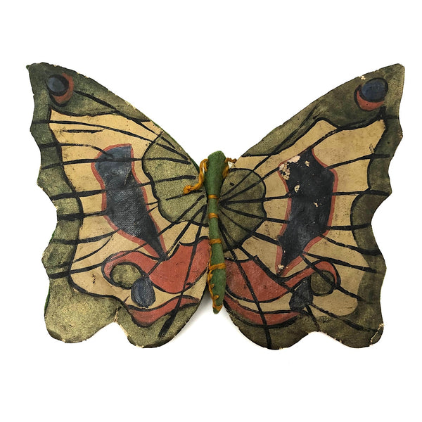 Lovely Old Hand-painted Butterfly Needle Keep, Canvas and Green Felt