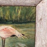 Pink Flamingoes! Charming Old Oil on Canvas Board Painting