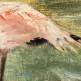 Pink Flamingoes! Charming Old Oil on Canvas Board Painting
