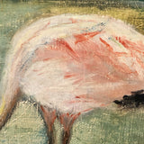 Pink Flamingoes! Charming Old Oil on Canvas Board Painting