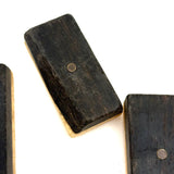 Wonderful Complete Set of Thick 19th Century Handmade Bone Dominoes with Red Pips and Brass Spinners
