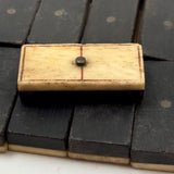 Wonderful Complete Set of Thick 19th Century Handmade Bone Dominoes with Red Pips and Brass Spinners