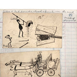 Adventures of Ned, Fred and Ellis - Set of Four Humorous Ink Drawings