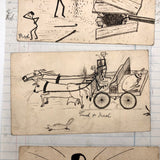 Adventures of Ned, Fred and Ellis - Set of Four Humorous Ink Drawings