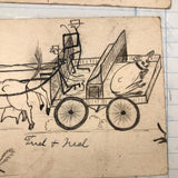 Adventures of Ned, Fred and Ellis - Set of Four Humorous Ink Drawings