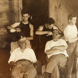 Young Barbers at Work, Wonderful Old 8 x 10 Photo, Framed as Found