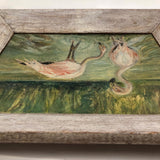 Pink Flamingoes! Charming Old Oil on Canvas Board Painting