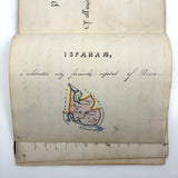 1840 British Commonplace Book with Beautiful Lettering and Watercolor Maps + 1890s Additions