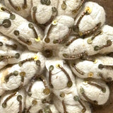 Very Tender and Very Wonderful 1913 Family Portrait with Embroidered Silkworm Cocoon Applique on Velvet, Original Frame