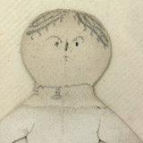 Perfectly Naive Antique Handmade Paper Doll with Graphite Features and Fabulous Outfit in Antique Octagonal Frame