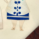 Perfectly Naive Antique Handmade Paper Doll with Graphite Features and Fabulous Outfit in Antique Octagonal Frame