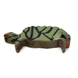 Graphically Excellent and Also Highly Empathetic Green and Black Painted Folk Art Turtle