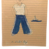 Kid Drawings: Sailor, Umbrella, Big Doll, Skating - Sold Individually