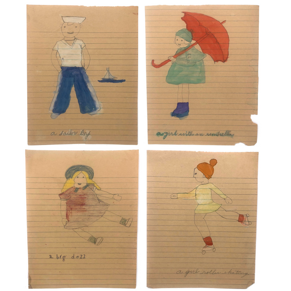 Kid Drawings: Sailor, Umbrella, Big Doll, Skating - Sold Individually