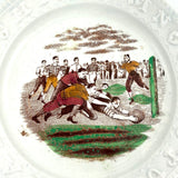 On the Ball! Scarce 19th Century Charles Allerton & Sons Hand-painted Transferware Football Game Child's Plate