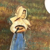 Girl in Blue and White with Pail and Milking Stool, Wonderful Antique Folk Art Painting on Artist Palette