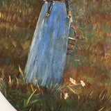Girl in Blue and White with Pail and Milking Stool, Wonderful Antique Folk Art Painting on Artist Palette
