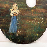 Girl in Blue and White with Pail and Milking Stool, Wonderful Antique Folk Art Painting on Artist Palette
