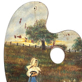 Girl in Blue and White with Pail and Milking Stool, Wonderful Antique Folk Art Painting on Artist Palette