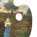 Girl in Blue and White with Pail and Milking Stool, Wonderful Antique Folk Art Painting on Artist Palette