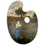 Girl in Blue and White with Pail and Milking Stool, Wonderful Antique Folk Art Painting on Artist Palette