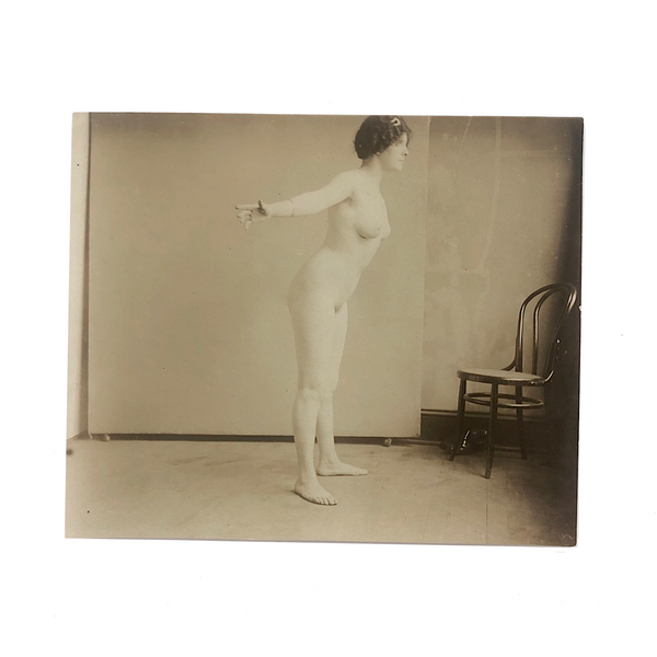 Poignant Old Photo of Nude Studio Model in Curious Pose