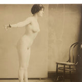 Poignant Old Photo of Nude Studio Model in Curious Pose