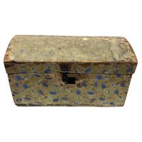 Early-Mid 19th C. Wallpapered Domed Trunk with Fantastic Blue and Newspaper Interior