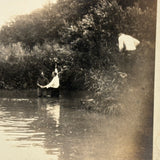 Thickly Atmospheric Open Water Baptism Scene with Curious Third Man in the Brush, 1920s Snapshot