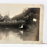 Thickly Atmospheric Open Water Baptism Scene with Curious Third Man in the Brush, 1920s Snapshot