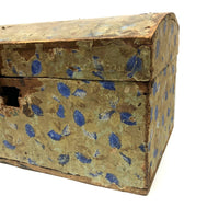 Early-Mid 19th C. Wallpapered Domed Trunk with Fantastic Blue and Newspaper Interior