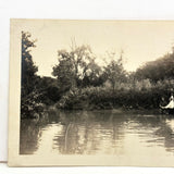 Thickly Atmospheric Open Water Baptism Scene with Curious Third Man in the Brush, 1920s Snapshot
