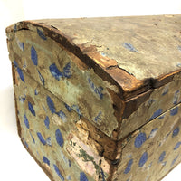 Early-Mid 19th C. Wallpapered Domed Trunk with Fantastic Blue and Newspaper Interior