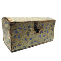 Early-Mid 19th C. Wallpapered Domed Trunk with Fantastic Blue and Newspaper Interior