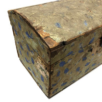 Early-Mid 19th C. Wallpapered Domed Trunk with Fantastic Blue and Newspaper Interior