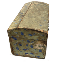 Early-Mid 19th C. Wallpapered Domed Trunk with Fantastic Blue and Newspaper Interior