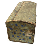 Early-Mid 19th C. Wallpapered Domed Trunk with Fantastic Blue and Newspaper Interior