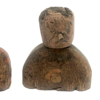 Pair of Diminuitive Old Carved Marionette Heads