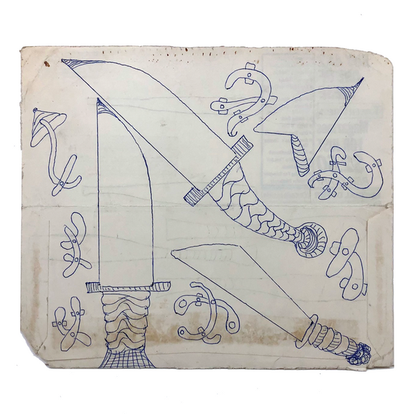 Daggers! Vintage Lewis Smith (1907-18988) Ink Drawing (with Baseball Bats on Reverse)